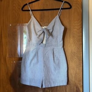 Everly Seersucker Romper Blue and White Striped